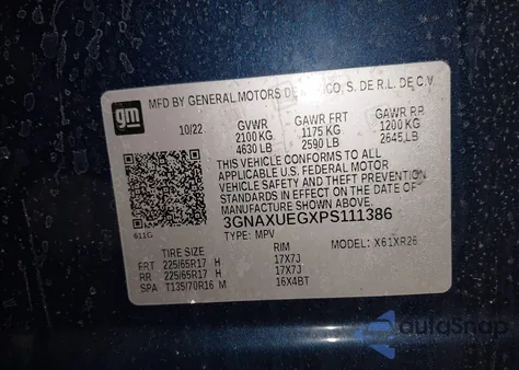 2023 Chevrolet Equinox Awd Lt из США, поврежденный, VIN 3GNAXUEGXPS111386